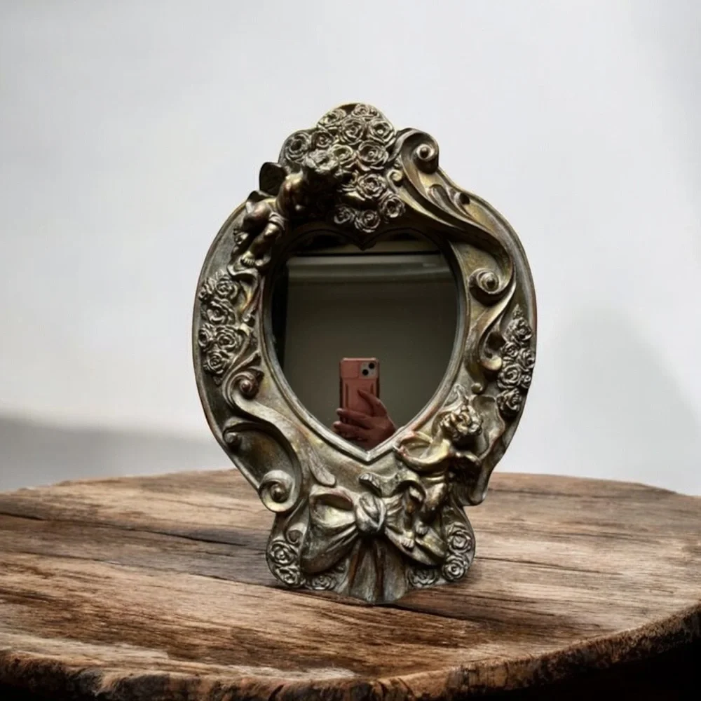 Vintage cherubs angels Gold Heart-Shaped Wall Mirror